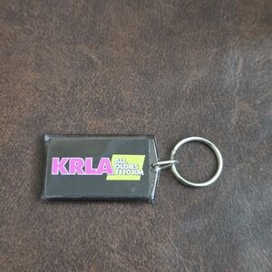 Vintage KRLA AM Radio Branded Black and Pink Keychain - Radio Logo Accessory